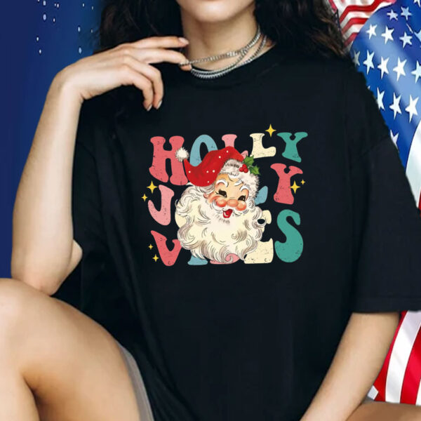 Retro Santa Holly Jolly Vibes Christmas Shirt