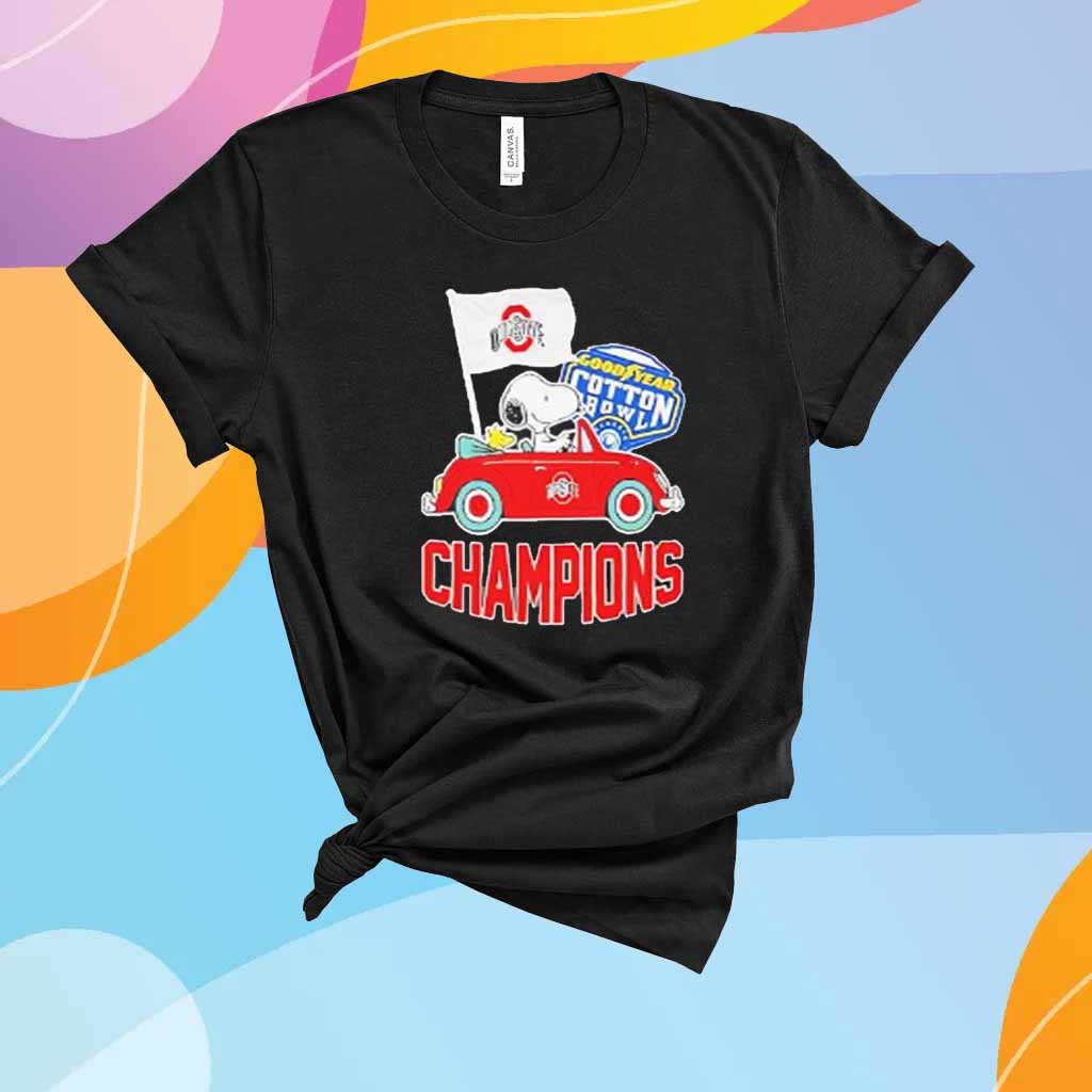 The Peanuts Snoopy And Woodstock Ohio State Buckeyes Goodyear Cotton Bowl Classic Champions College Football Playoff NCAA Season 2024 2025 T-Shirt